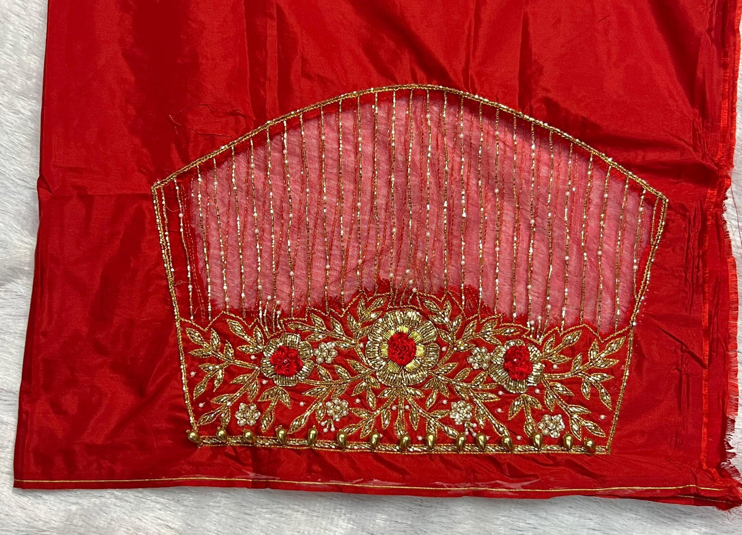 Royal red Maggam Work Blouse Piece